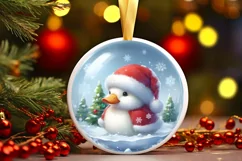 Melting Winter Scene Duck Round Ornament Sublimation PNG Product Image 2