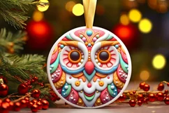 Pastel Owl Round Ornament Sublimation PNG Product Image 3