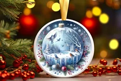 Winter Scene with Birds Round Ornament Sublimation PNG Product Image 3