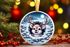 Digital Painting Snow Made Wall Deer Round Ornament Product Image 3