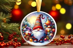 Colorfull Watercollor Gnome Round Ornament Christmas PNG Product Image 1