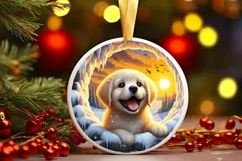 Digital Painting Snow Made Wall Puppy Round Ornament Product Image 1