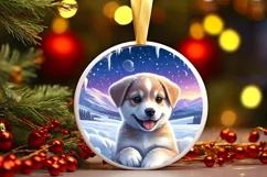 Digital Painting Snow Made Wall Puppy Round Ornament Product Image 3
