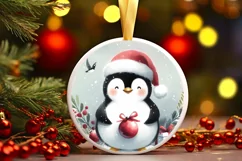 Penguin Christmas Round Ornament Sublimation PNG Product Image 3