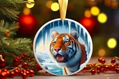 Digital Painting Melting Ice Wall Tiger Round Ornament Product Image 1