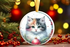 Colorfull Pastel Watercollor Cat Round Ornament Christmas Product Image 2