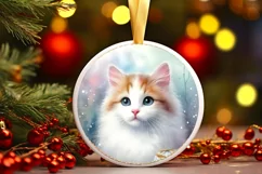 Colorfull Pastel Watercollor Cat Round Ornament Christmas Product Image 1