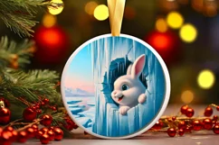 Smiling Bunny Icy Wall Round Ornament PNG Product Image 3