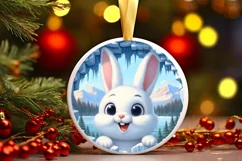 Digital Painting Icy Wall Bunny Round Ornament Christmas PNG Product Image 1