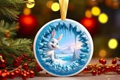 Digital Painting Icy Wall Bunny Round Ornament Christmas PNG Product Image 2