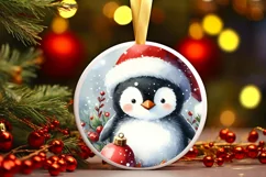 Penguin Christmas Round Ornament Sublimation PNG Product Image 3