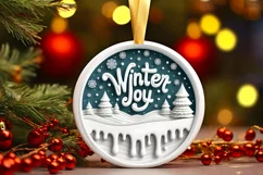 Winter Joy Round Ornament Sublimation PNG Product Image 1