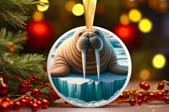 Digital Painting Icy Wall Walrus Round Ornament Christmas Product Image 2