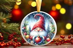 Gnome Christmas Round Ornament Sublimation PNG Product Image 3