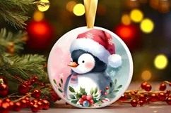 Colorfull Pastell Watercollor Penguin Round Ornament Product Image 2