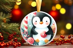Colorfull Pastell Watercollor Penguin Round Ornament Product Image 3
