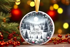 Watercolor Winter Scene Merry Christmas Ornament Sublimation Product Image 3