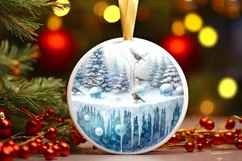 Winter Scene with Birds Round Ornament Sublimation PNG Product Image 3