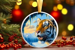 Pastell Digital Painting Icy Wall Tiger Round Ornament Product Image 2