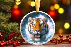 Tiger in Icy Wall Round Ornament Sublimation PNG Product Image 1