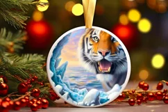 Pastell Digital Painting Icy Wall Tiger Round Ornament Product Image 2