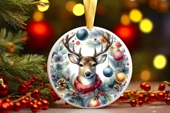 Colorfull Watercollor T Rein Deer Round Ornament Christmas Product Image 1