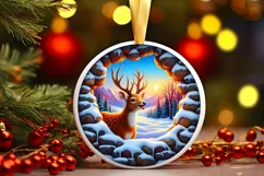Digital Painting Snow Made Wall Deer Round Ornament Product Image 3