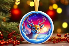 Digital Painting Snow Made Wall Deer Round Ornament Product Image 2