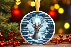 Deer Smiling Round Ornament Sublimation PNG Product Image 3