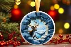 Deer in Winter Woodland Scene Sublimation Clipart PNG Product Image 1