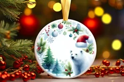 Winter Polar Bear Round Ornament Sublimation PNG Product Image 1