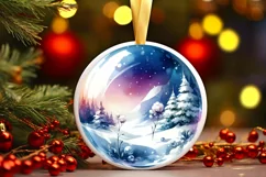 3D Winter Champagne Round Ornament Sublimation PNG Product Image 1