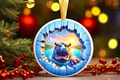 Hippo in Melting Ice Wall Round Ornament Sublimation PNG Product Image 3