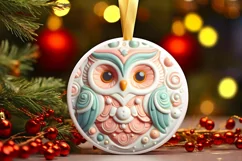 Christmas Owl Round Ornament PNG Product Image 3
