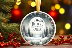 Winter Scene with Santa and Believe Round Ornament Product Image 1