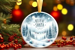 Winter Scene with Santa and Believe Round Ornament Product Image 1