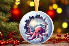 Octopus Smiling Round Ornament Sublimation PNG Product Image 1