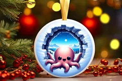 Octopus Smiling Round Ornament Sublimation PNG Product Image 2