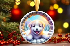 Smiling Puppy Snow Wall Round Ornament PNG Product Image 1