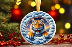 Tiger in Snow Wall Round Ornament Sublimation PNG Product Image 2