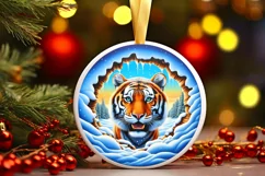 Tiger in Snow Wall Round Ornament Sublimation PNG Product Image 2