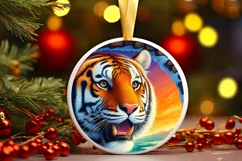 Tiger in Snow Wall Round Ornament Sublimation PNG Product Image 3