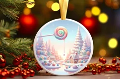 Pastel Candy Christmas Scene Round Ornament PNG Product Image 2