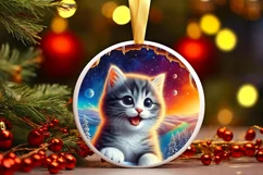Kitten in Snow Wall Round Ornament Sublimation PNG Product Image 2