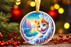 Kitten in Snow Wall Round Ornament Sublimation PNG Product Image 2