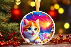 Kitten in Snow Wall Round Ornament Sublimation PNG Product Image 2
