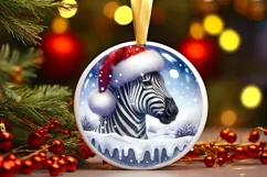 Zebra Winter Scene Round Ornament Sublimation PNG Product Image 1