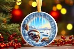 Sloth in Icy Wall Round Ornament Sublimation PNG Product Image 1