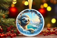 Sloth in Icy Wall Round Ornament Sublimation PNG Product Image 3