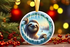 Sloth in Icy Wall Round Ornament Sublimation PNG Product Image 3